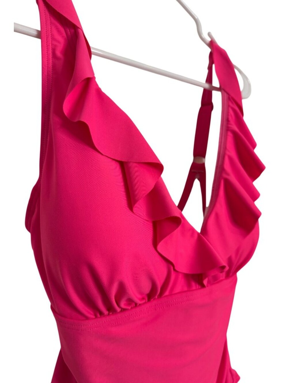 DKNY Ruffle Pink One Piece Swim Size 12 Pink NWT Underwire Ruched - Picture 8 of 10